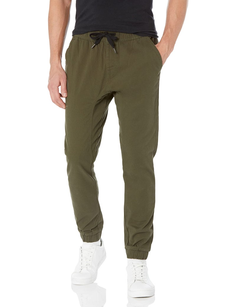 WT02 Men's Twill Jogger Pants, Olive, Large - Image 1